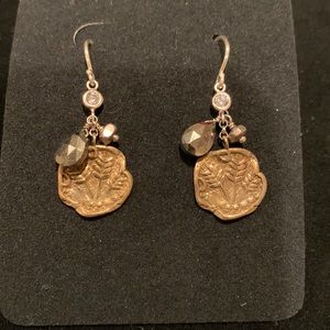 Silpada sterling, brass, cz’s, and stone earrings.